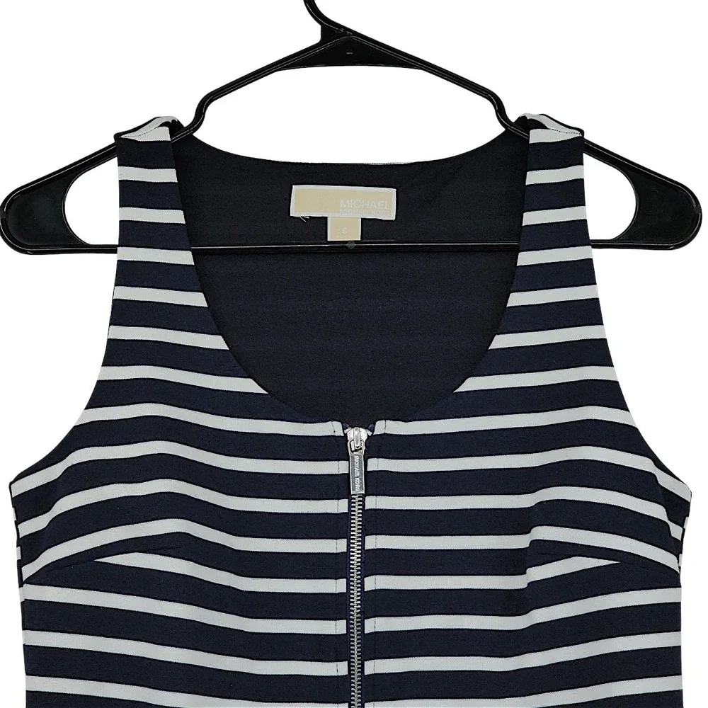 Michael Kors Striped Dress S Nautical Navy Blue White Zip Front Hamptons Preppy
